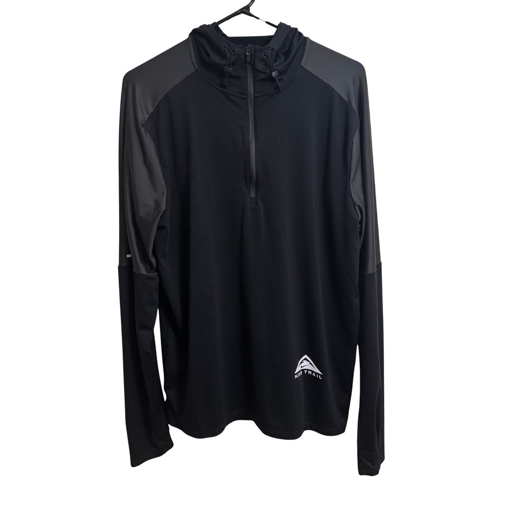 Nike Trail Dri-FIT Mens Black Anthracite Half Zip Hooded Running Top Medium